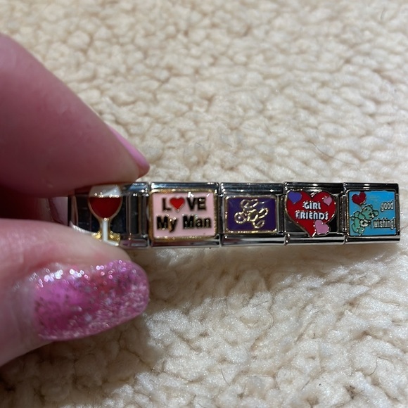 Set of 5 interchangeable charms. 3 marked stainless. Wine, love my man, BFF - Picture 2 of 6